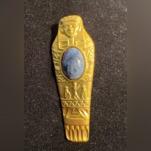 Vintage Metal gold-tone Sarcophagus of King Tut Brooch.
